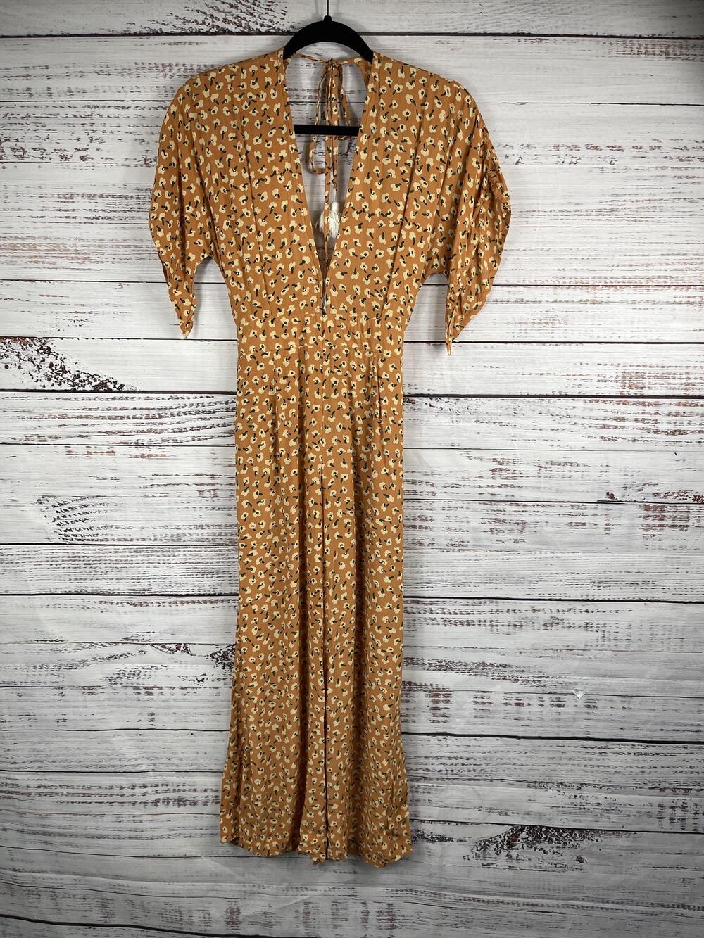 Faithfull The Brand Jumpsuit Women's Size XS Floral Wide Leg Tassel Boho Romper